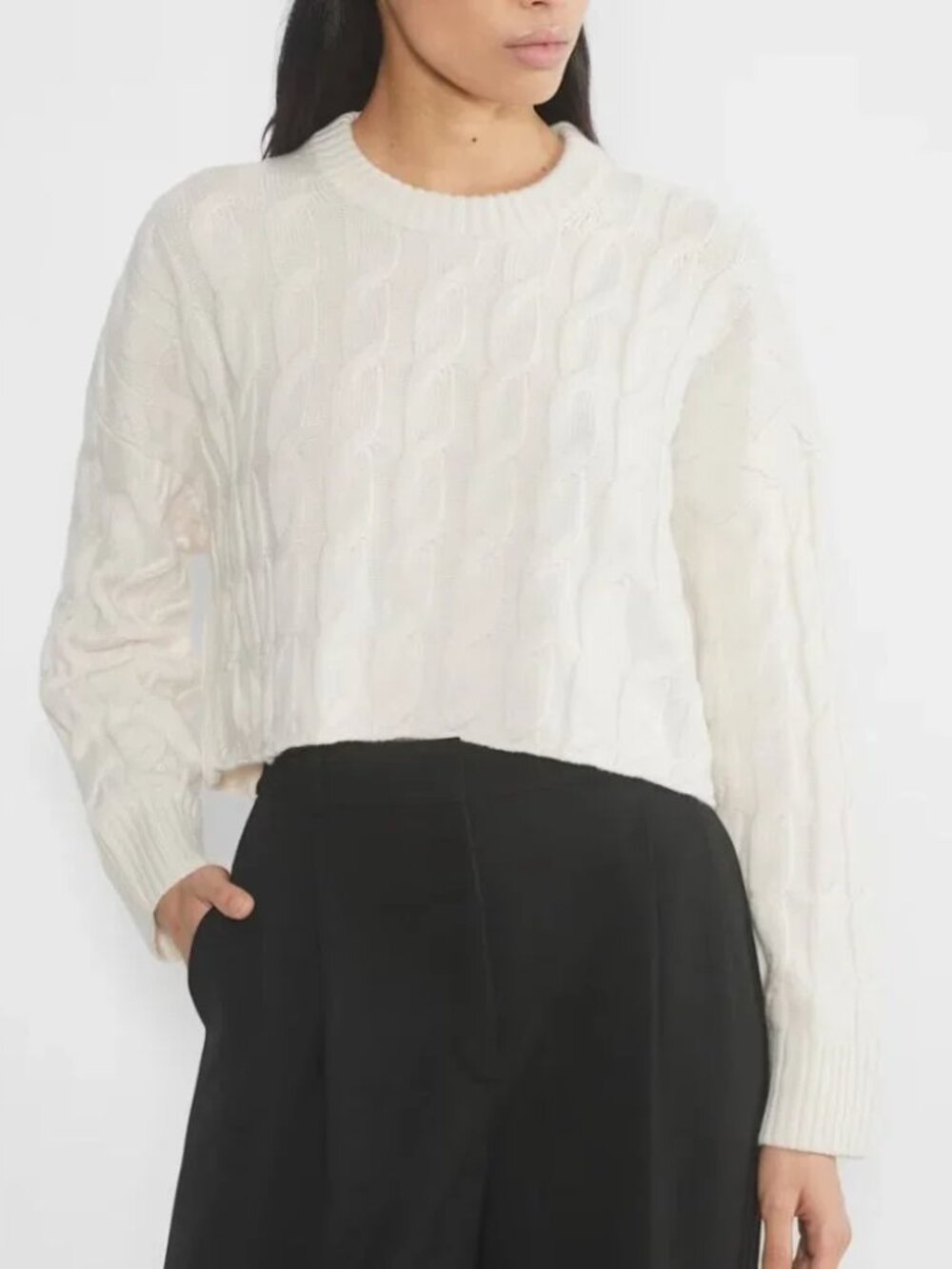 Aritzia Babaton Glory Merino Wool Sweater NWT Crew Soft Heather Birch Size Small